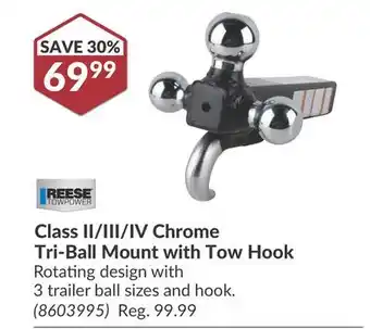 Princess Auto Class II/III/IV Chrome Tri-Ball Mount with Tow Hook offer
