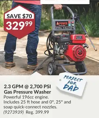 Princess Auto 2.3 GPM @ 2,700 PSI Gas Pressure Washer offer