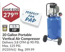 Princess Auto 20 Gallon Portable Vertical Air Compressor offer