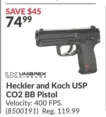 Princess Auto Heckler and Koch USP CO2 BB Pistol offer