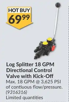Princess Auto Log Splitter 18 GPM Directional Control Valve with Kick - Off offer