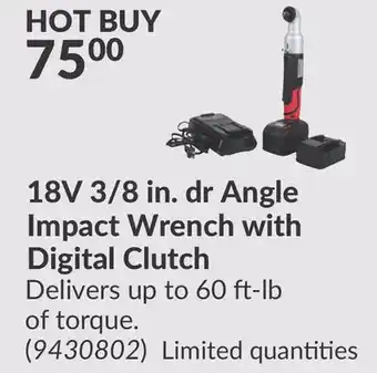 Princess Auto 18V 3/8 in. dr Angle Impact Wrench with Digital Clutch offer