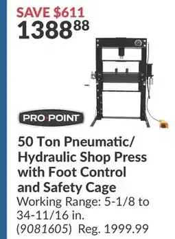 Princess Auto 50 Ton Pneumatic/ Hydraulic Shop Press with Foot Control and Safety Cage offer