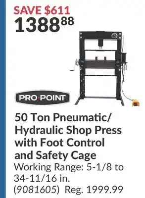 Princess Auto 50 Ton Pneumatic/ Hydraulic Shop Press with Foot Control and Safety Cage offer