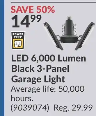 Princess Auto LED 6, 000 Lumen Black 3-Panel Garage Light offer