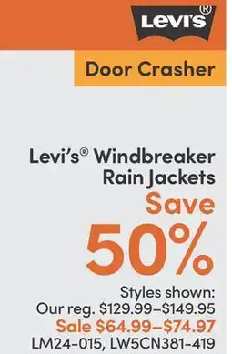 Mark's Levi's Windbreaker Rain Jackets offer