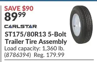 Princess Auto CARLSTAR ST175/80R13 5-Bolt Trailer Tire offer