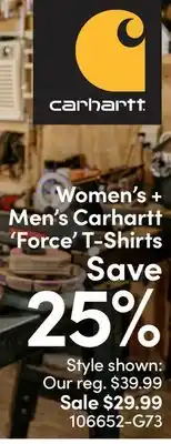 Mark's Women's + Men's Carhartt' Force'T-Shirts offer