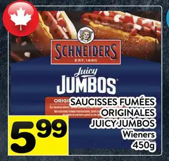 Supermarché PA SAUCISSES FUMÉES ORIGINALES SCHNEIDERS | SCHNEIDERS JUICY JUMBOS Wieners offer