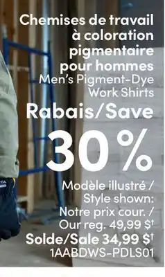 L'équipeur Chemises de travail à coloration pigmentaire pour hommes Men's Pigment-Dye Work Shirts DAKOTA offer