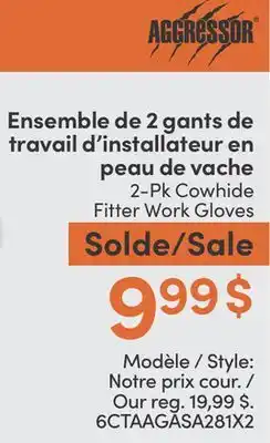 L'équipeur Ensemble de 2 gants de travail d'installateur en peau de vache offer