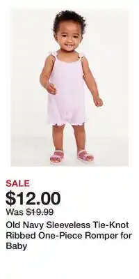 Old Navy Old Navy Sleeveless Tie-Knot Ribbed One-Piece Romper for Baby offer