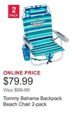 Costco Tommy Bahama Backpack Beach Chair 2-pack offer