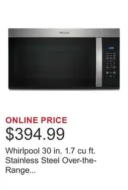 Costco Whirlpool 30 in. 1.7 cu ft. Stainless Steel Over-the-Range Microwave, 300 CFM offer