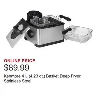 Costco Kenmore 4 L (4.23 qt.) Basket Deep Fryer, Stainless Steel offer