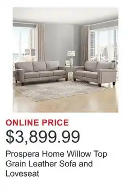 Costco Prospera Home Willow Top Grain Leather Sofa and Loveseat offer