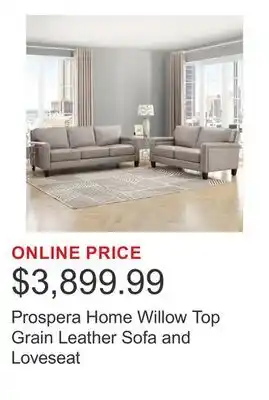 Costco Prospera Home Willow Top Grain Leather Sofa and Loveseat offer