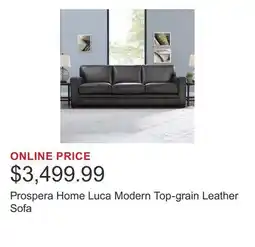 Costco Prospera Home Luca Modern Top-grain Leather Sofa offer