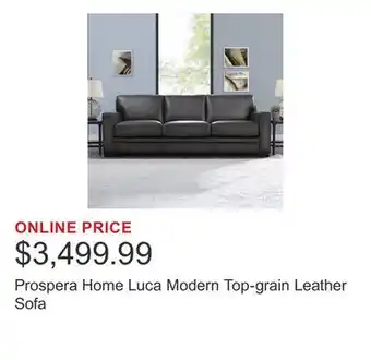 Costco Prospera Home Luca Modern Top-grain Leather Sofa offer