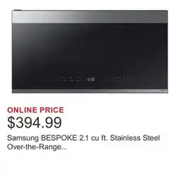 Costco Samsung BESPOKE 2.1 cu ft. Stainless Steel Over-the-Range Microwave, 400 CFM offer