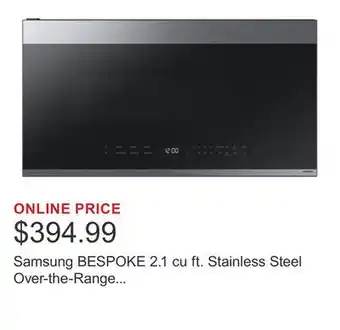 Costco Samsung BESPOKE 2.1 cu ft. Stainless Steel Over-the-Range Microwave, 400 CFM offer