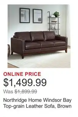 Costco Northridge Home Windsor Bay Top-grain Leather Sofa, Brown offer