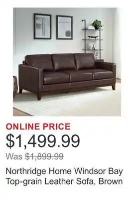 Costco Northridge Home Windsor Bay Top-grain Leather Sofa, Brown offer