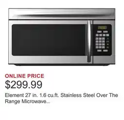 Costco Element 27 in. 1.6 cu.ft. Stainless Steel Over The Range Microwave with Auto-Cook Options, 300 CFM offer