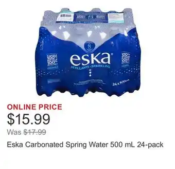 Costco Eska Carbonated Spring Water 500 mL 24-pack offer