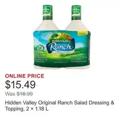 Costco Hidden Valley Original Ranch Salad Dressing & Topping, 2 × 1.18 L offer
