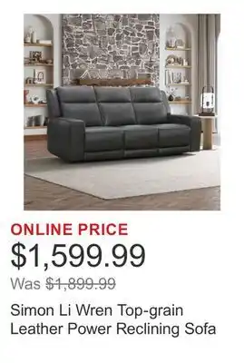 Costco Simon Li Wren Top-grain Leather Power Reclining Sofa offer