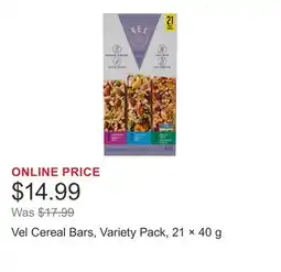 Costco Vel Cereal Bars, Variety Pack, 21 × 40 g offer