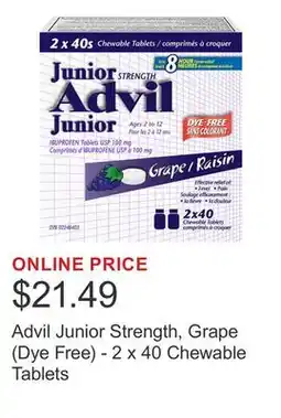 Costco Advil Junior Strength, Grape (Dye Free) - 2 x 40 Chewable Tablets offer