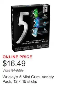 Costco Wrigley's 5 Mint Gum, Variety Pack, 12 × 15 sticks offer