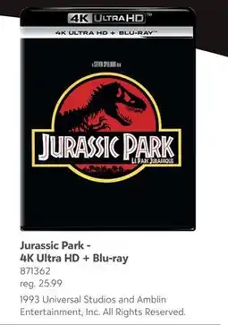 Toys R us Jurassic Park - 4K Ultra HD + Blu-ray offer