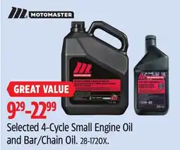 Canadian Tire Motomaster Selected 4-Cycle Small Engine Oil and Bar/Chain Oil offer