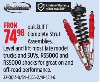 Canadian Tire Rancho quickLIFT Complete Strut Assemblies offer