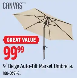 Canadian Tire Canvas 9´ Beige Auto-Tilt Market Umbrella offer