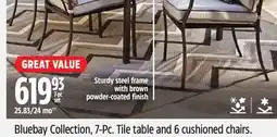 Canadian Tire Bluebay Collection, 7-Pc. Tile table and 6 cushioned chairs offer