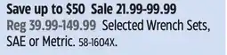 Canadian Tire Selected Wrench Sets, SAE or Metric offer