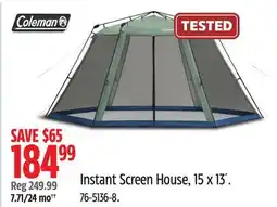 Canadian Tire Coleman Instant Screen House, 15 x 13´ offer