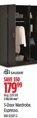 Canadian Tire Sauder 3-Door Wardrobe. Espresso offer