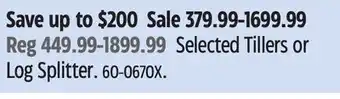 Canadian Tire CHAMPION Selected Tillers or Log Splitter offer