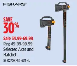 Canadian Tire Fiskars Selected Axes and Hatchet offer