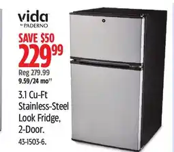 Canadian Tire Vida By Paderno 3.1Cu-Ft Stainless-Steel Look Fridge, 2-Door offer