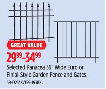Canadian Tire Selected Panacea 36˝ Wide Euro or Finial-Style Garden Fence and Gates offer