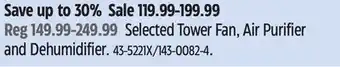 Canadian Tire Noma Selected Tower Fan, Air Purifier and Dehumidifier offer