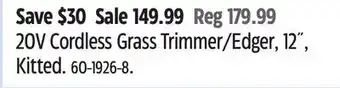 Canadian Tire Worx 20V Cordless Grass Trimmer/Edger, 12˝, Kitted offer