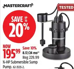 Canadian Tire Mastercraft 1⁄3-HP Submersible Sump Pump offer