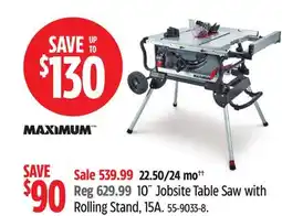 Canadian Tire Maximum 10˝ Jobsite Table Saw with Rolling Stand, 15A offer